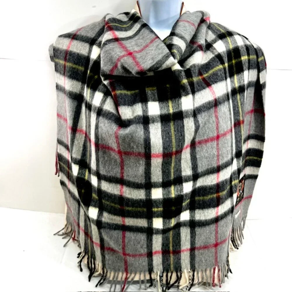 B-Gray Thomson Scotland Gray Black Tartan 100% Lambswool Scarf/Throw 60X34(2